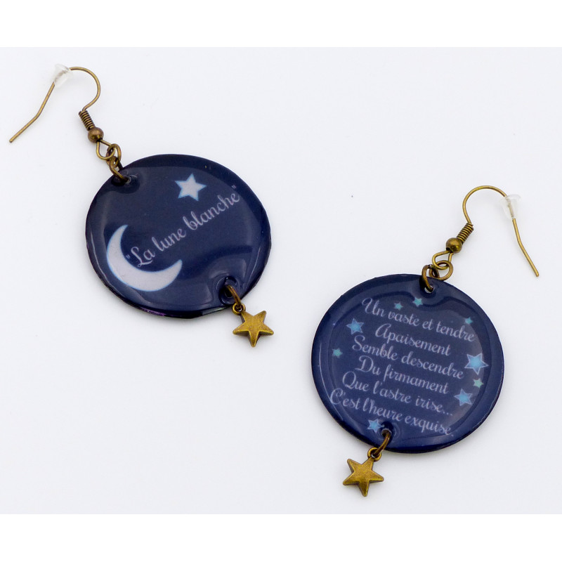 Boucles d'oreilles « La lune blanche & Verlaine », merveilleux bijou-poème !